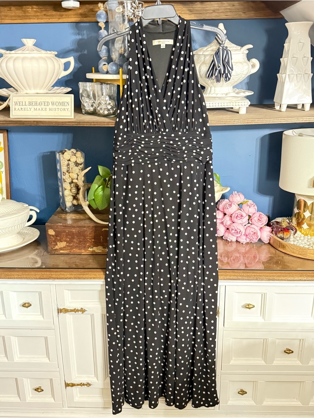 Evan Picone Black Dress with White Polka Dots